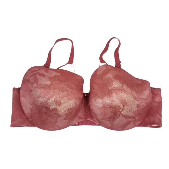 Cacique Pink Invisible Lace Back Smoothing Lightly Lined Balconette Bra 46DDD - Picture 1 of 7
